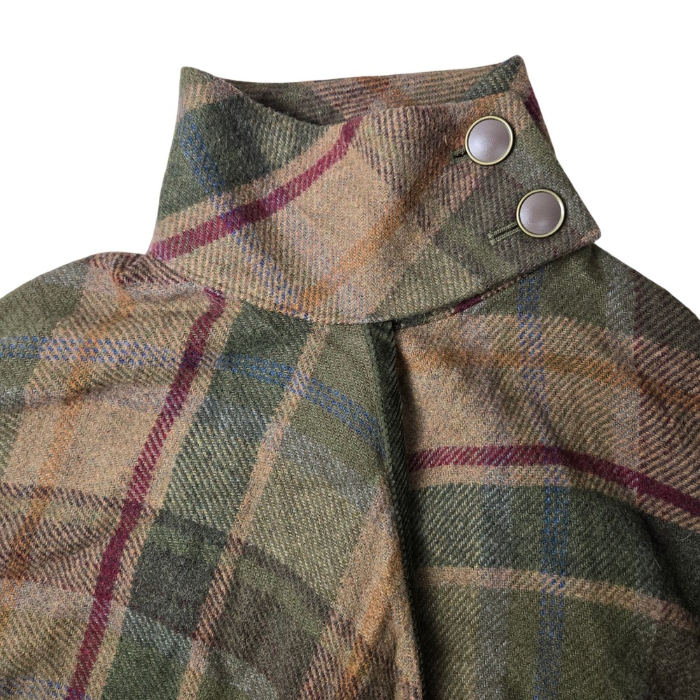Chaps Green Plaid Wool Blend Button Neck Poncho Cape Wrap Size Medium - Picture 7 of 9
